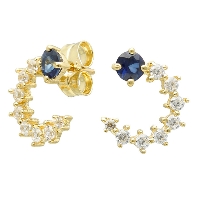 PENDIENTES EN ORO DE 18 QUILATES MEDIA LUNA CIRCONITAS ZAFIRO